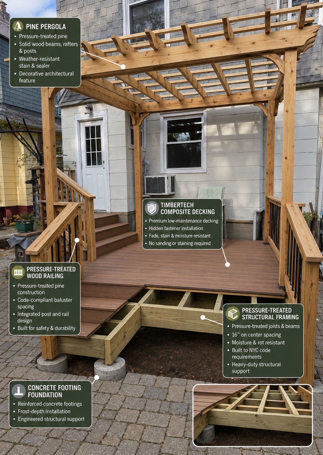 Multi-level wood deck with pergola - Sani Building Corp