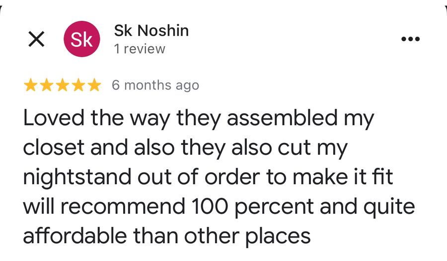 5-star Google review Sani Building Corp property manager cabinet install