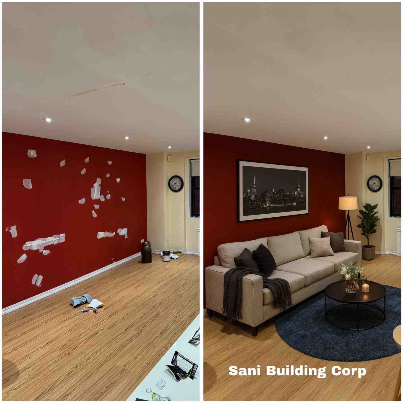 Interior painting in Manhattan apartment with premium two-tone wall finish and crisp trim work