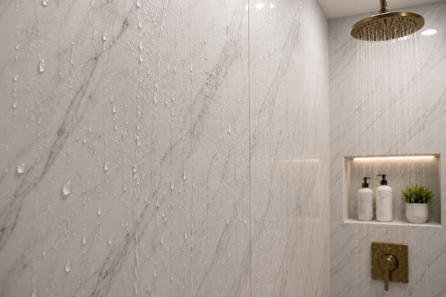 Waterproof seamless marble shower panels